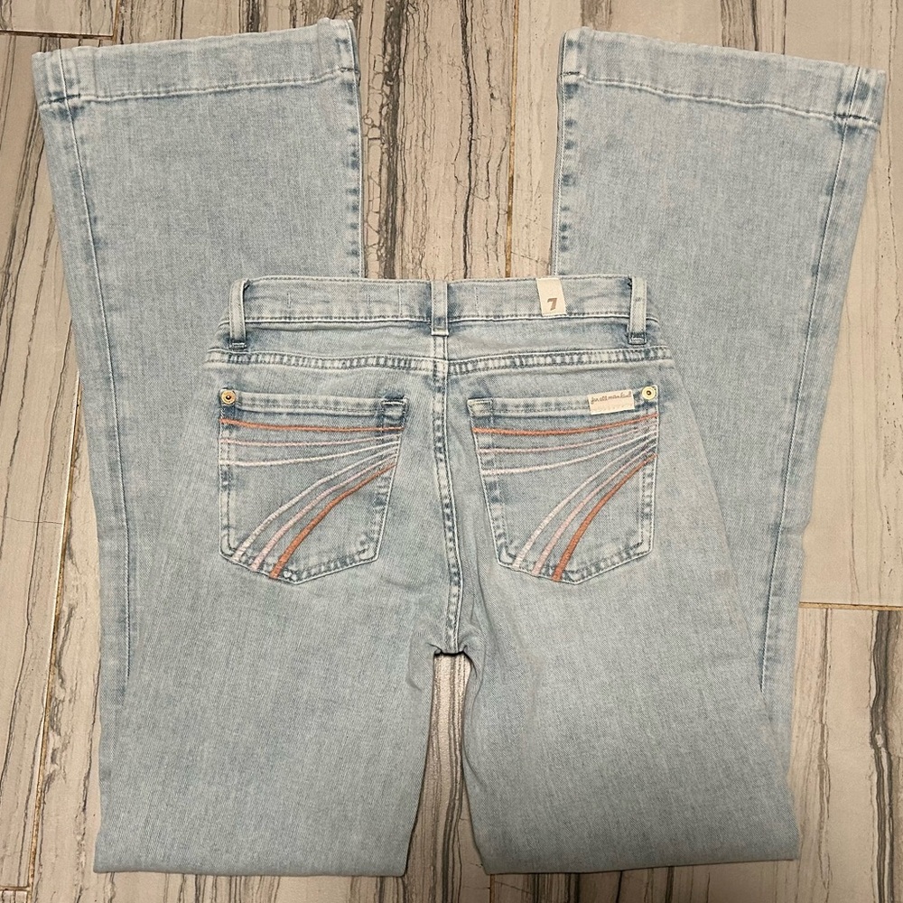 7 For All Mankind Malibu Wash Dojo Tailorless Stretch Bootcut Trouser FlareJeans - Picture 6 of 16